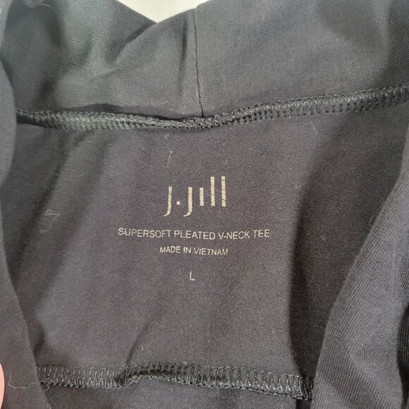 J. Jill Supersoft Black Cotton Blend Elegant Pleated V-Neck Tee Shirt Size L - Picture 2 of 5